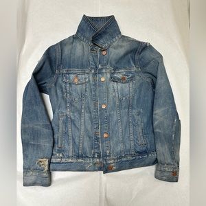 Madewell Womens Blue Medium Wash  Distressed Denim Jacket